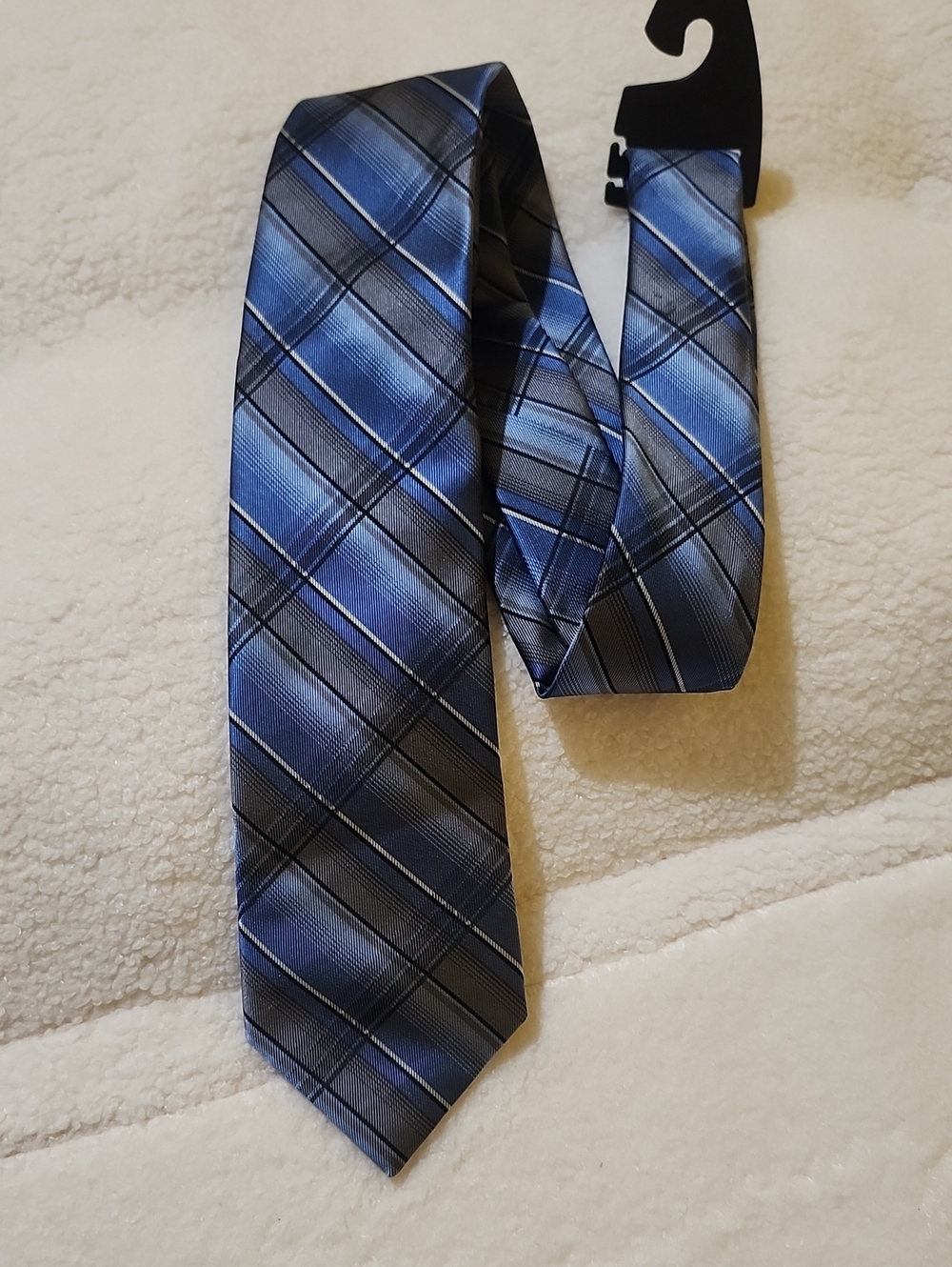 Kenneth Cole Awearness Blue and Gray Plaid Silk Tie